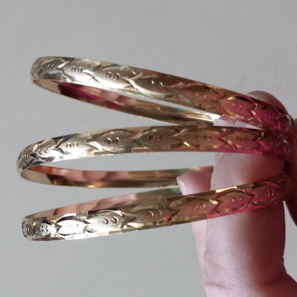 Vintage Jewelry - Etched Gold-Filled Bangle Bracelets, Set of (3)